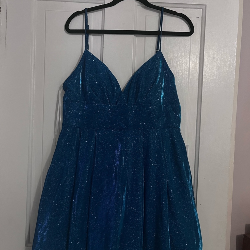 B Darlin Blue Glitter Mini Dress
